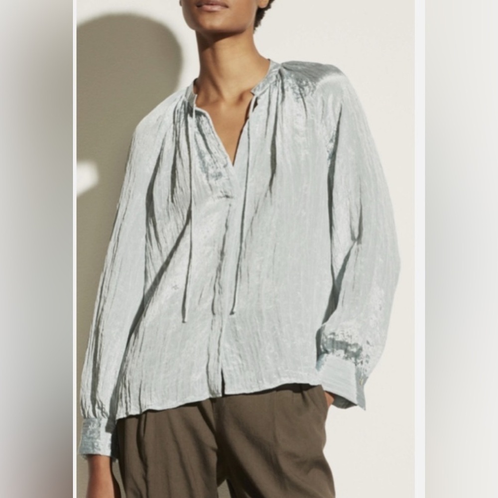 VINCE POET POPOVER LONG SLEEVE BLOUSE TOP SKYLIGHT BLUE Large